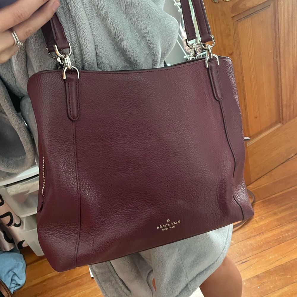 Kate Spade RARE Maroon Soft Pebbled Shoulder Bag with Center Zipper Compartment